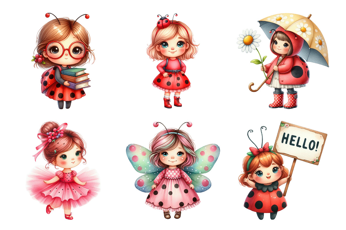 Watercolor Ladybug Girl Clipart, an Illustration by Daily.Designs (Photo 2 of 4)