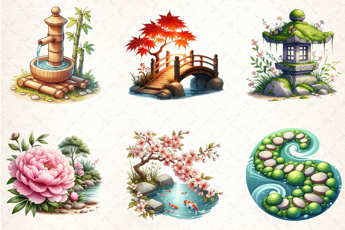Japanese Garden Watercolor Clipart, an Illustration by DreamCafeArt (Photo 3 of 7)