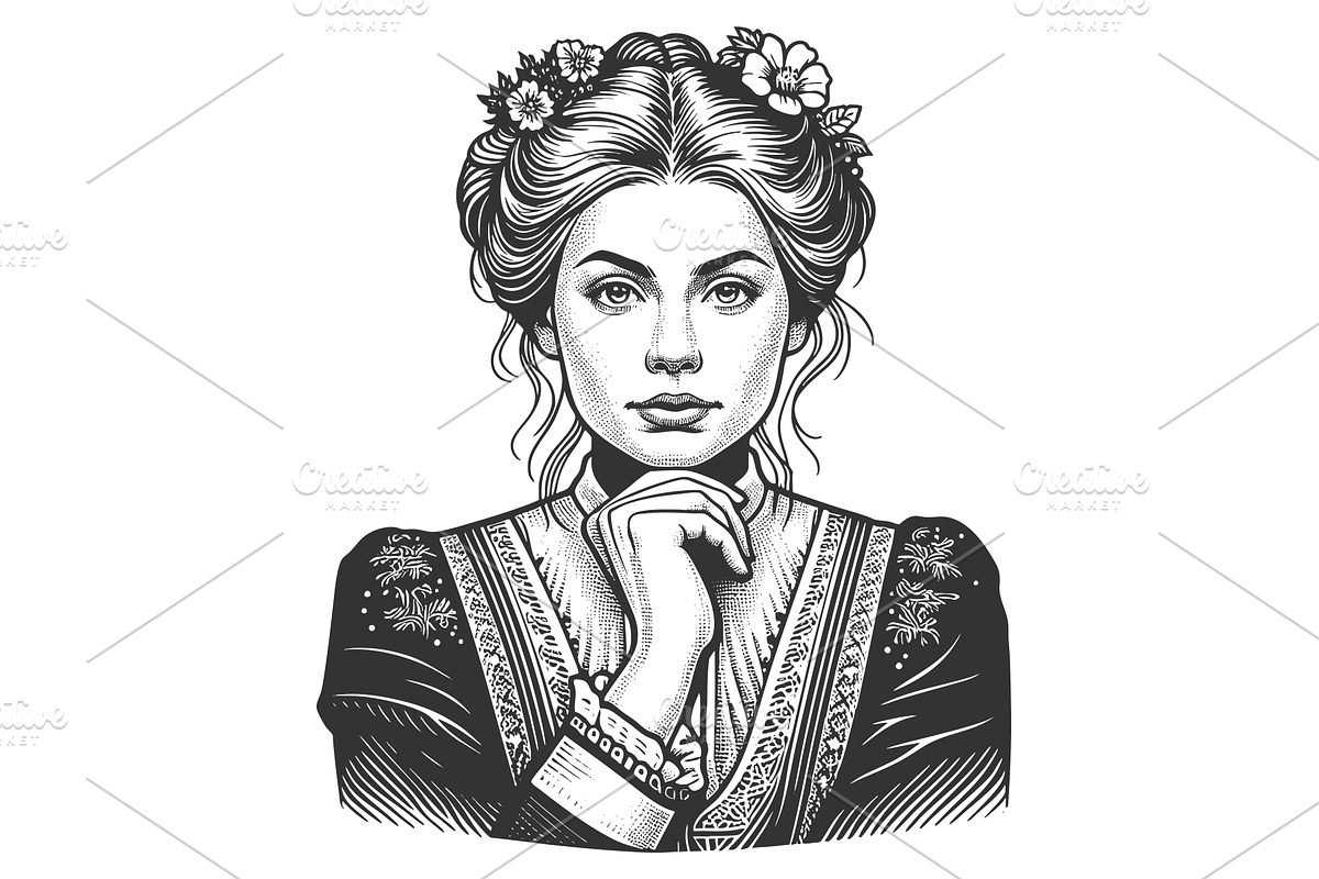 Czech Woman in Traditional Folk, a Person Illustration by AlexArt