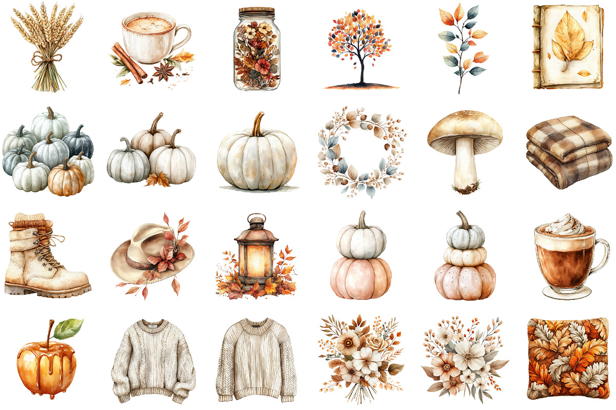 Watercolor Neutral Autumn Clipart Bu, an Illustration by Sublimation Artist (Photo 2 of 6)