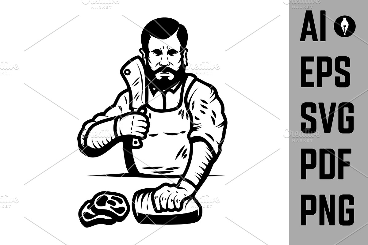 Set of butcher illustrations SVG, a Food Illustration by Vectorhight