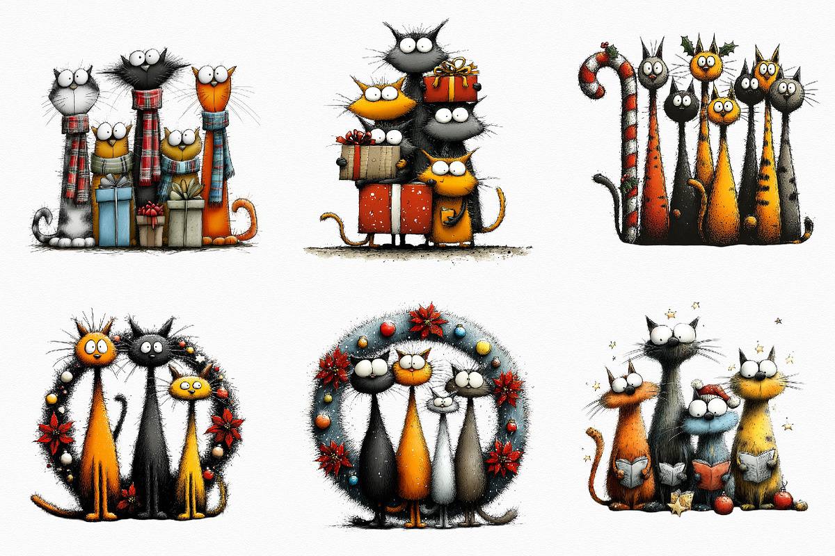 Quirky Christmas Cat Gang clipart, a Seasonal Illustration by designcity5 (Photo 3 of 5)