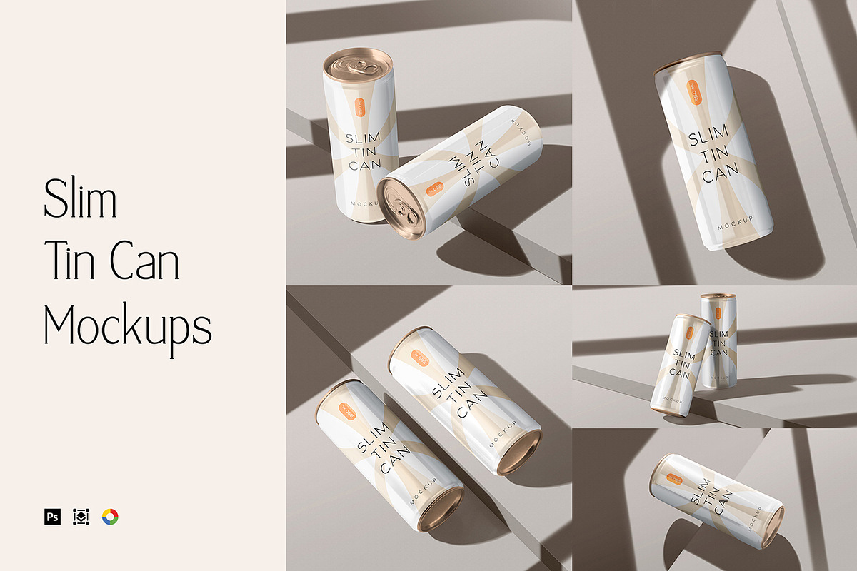250ml Slim Tin Can Mockups, a Packaging Mockup by DesignNeutrons (Photo 1 of 7)