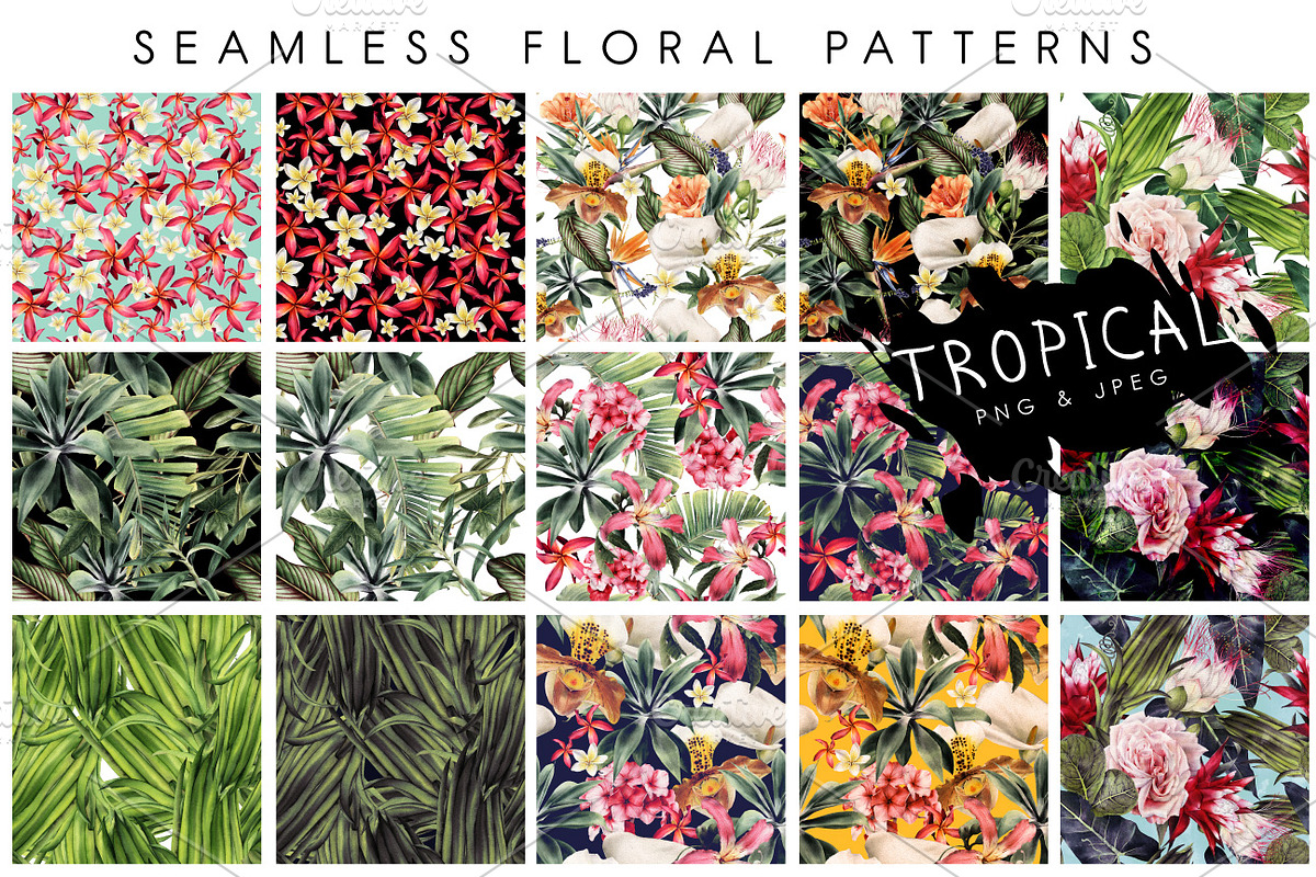 Seamless tropical patterns, a Pattern Graphic by ollalya (Photo 1 of 17)