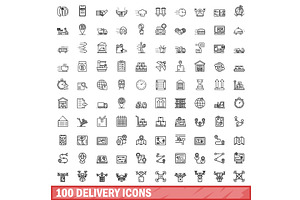 100 delivery icons set, outline, an Object Illustration by Ylivdesign