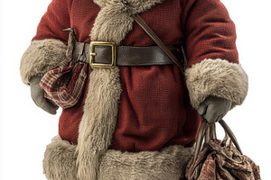 A jolly male Santa Claus figurine with a fluffy red coat, full beard, and bag,, a Background Photo by ImageMir