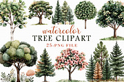 Watercolor Tree Clipart Bundle, an Illustration by Libby Wishes (Thumbnail 1 of 6)