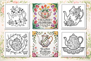Floral Tea-Pot Coloring Pages, a Decorative Illustration by Neon Studio (Thumbnail 2 of 3)