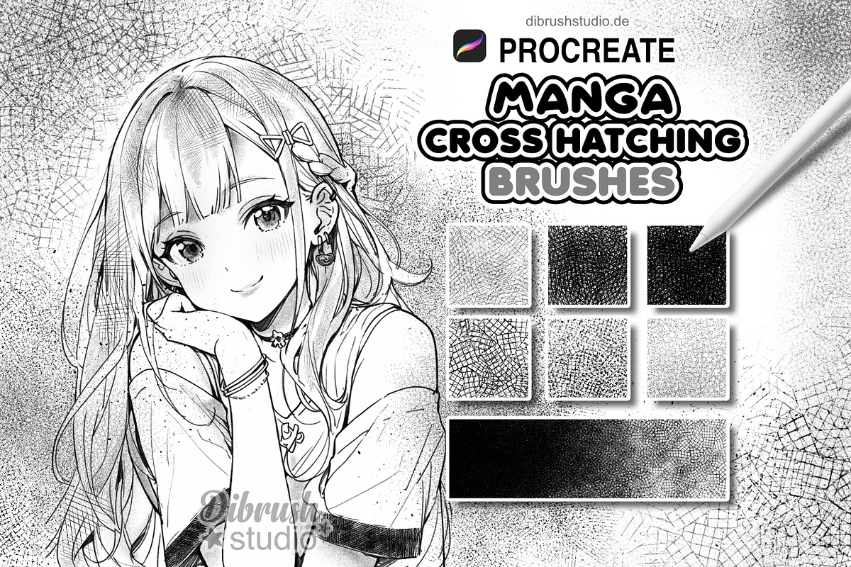 Procreate Manga Cross Hatching, a Brush Add-On by DiBrush Studio (Photo 1 of 5)
