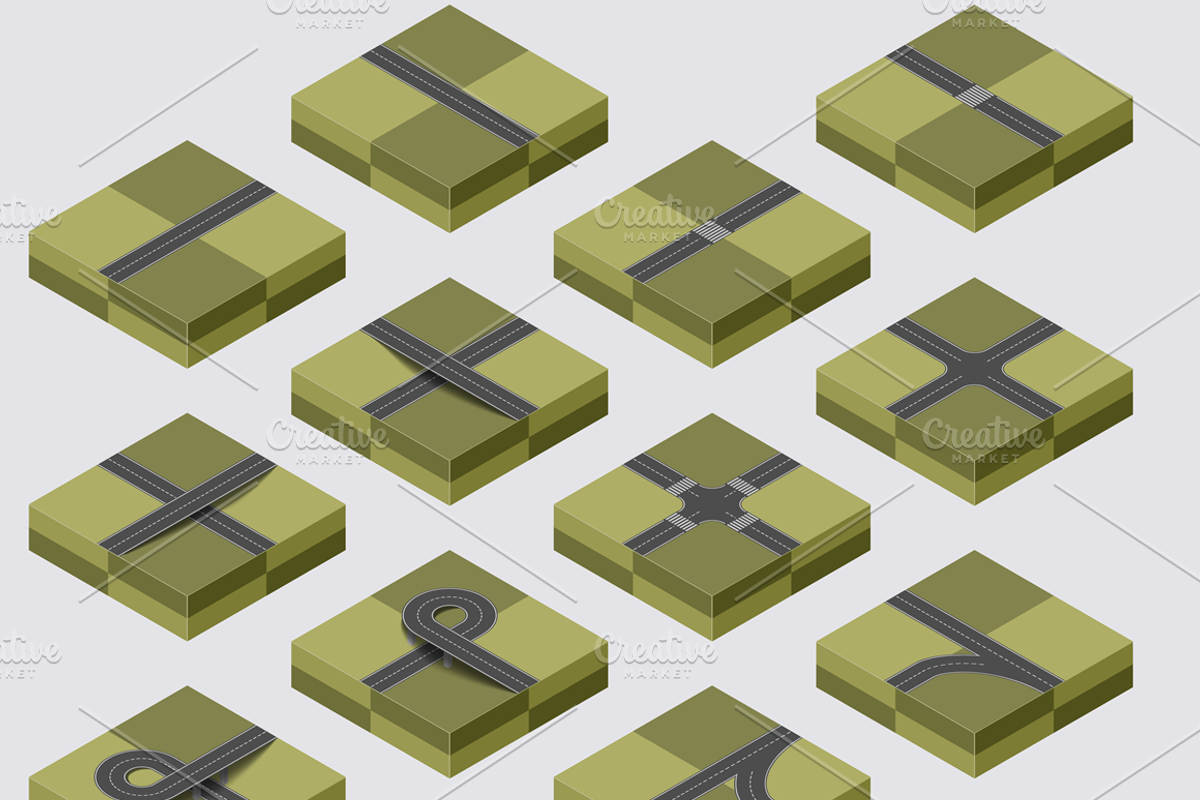 Isometric Vector City Map Kit - ROAD, an Illustration by piter.goskov