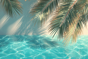Tropical Palm Leaves Over Turquoise Swimming Pool Water Backgrou, a Nature Photo by José Manuel Gelpi