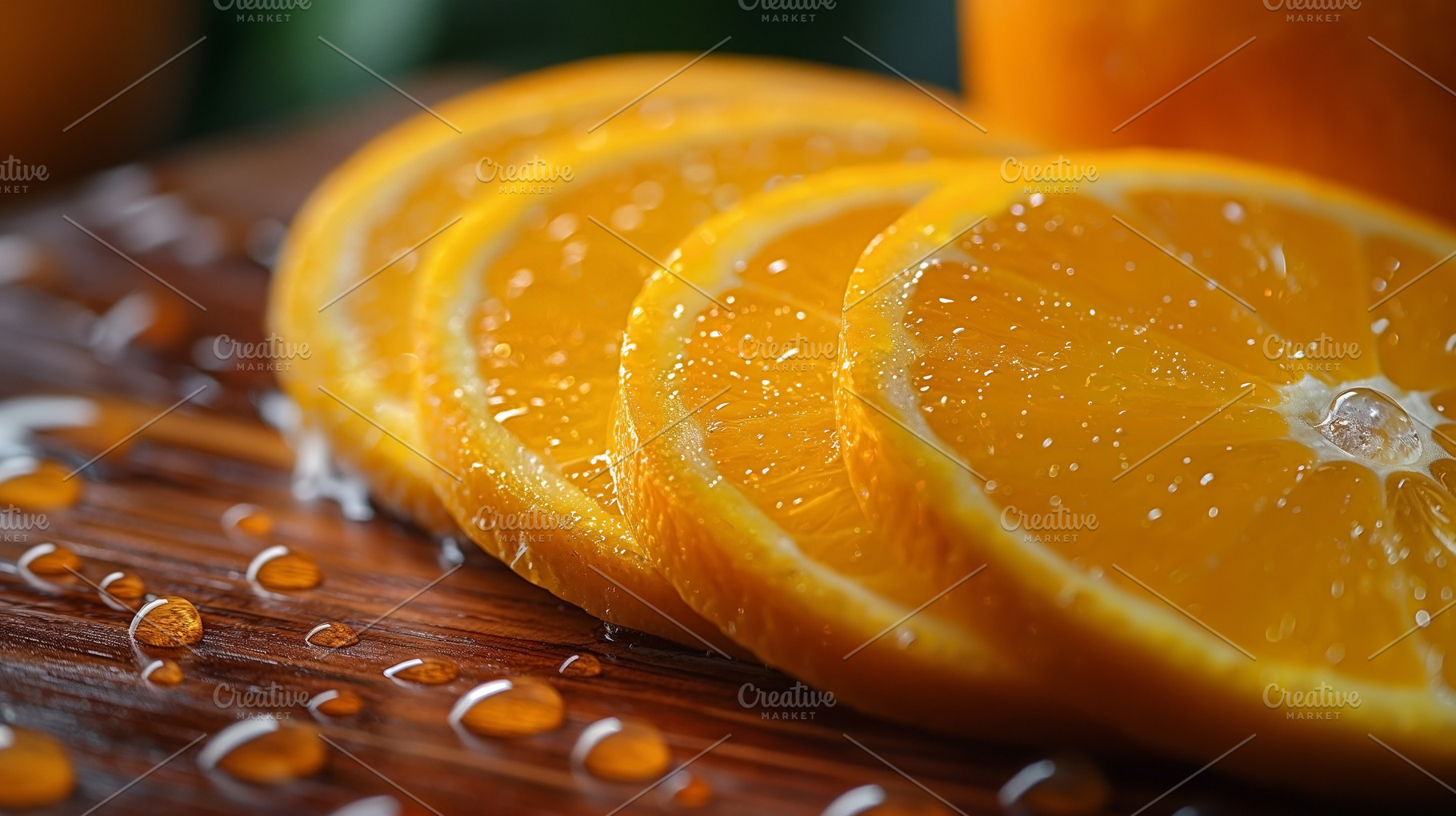 Freshly sliced oranges showcasing vibrant colors and refreshing, a Food & Drink Photo by ImageMir