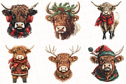 Christmas Highland Cow Clipart, an Illustration by OK Design (Thumbnail 2 of 5)