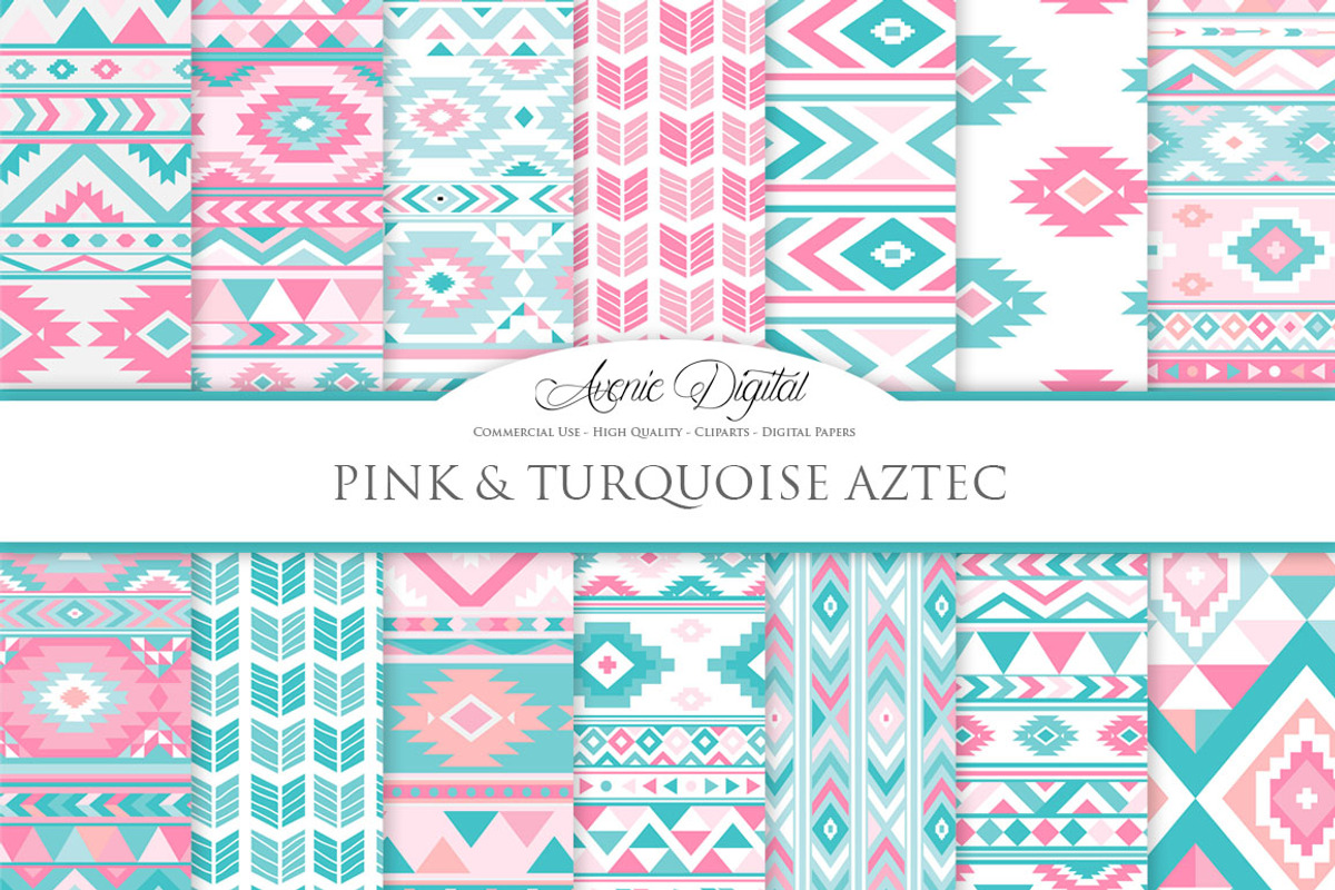 Pink & Teal Aztec Digital Paper, a Pattern Graphic by Avenie Digital (Photo 1 of 4)