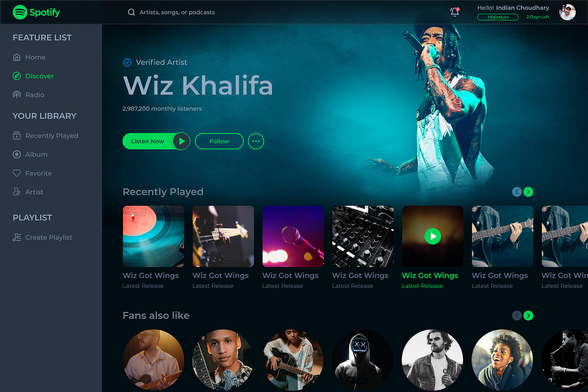 Spotify Web Music Design Template, a Landing Page Template by Neha Guleria (Photo 2 of 2)