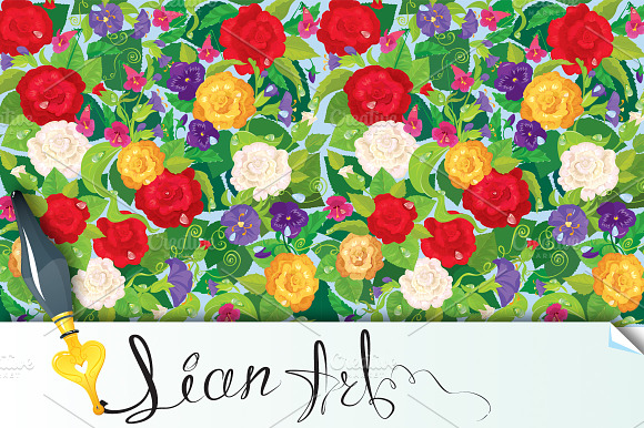 Seamless background with flowers preview 2