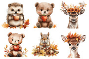 Watercolor Autumn Animals Clipart, an Illustration by SinaCreation (Thumbnail 3 of 5)