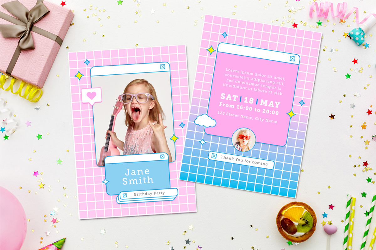 Kawaii Style Party Print Invitation, a Print Template by McLittle Stock (Photo 1 of 2)
