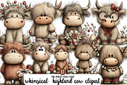 whimsical highland cow clipart, an Illustration by Designworld (Thumbnail 1 of 4)