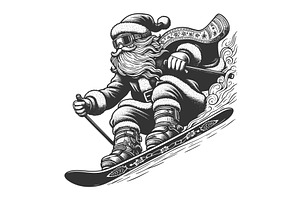Santa Claus skiing downhill, a Sport Illustration by AlexArt