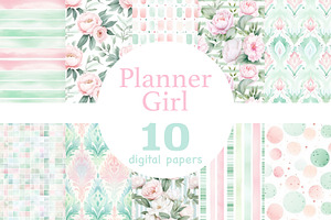 Planner Girl Digital Papers, a Pattern Graphic by GlamArtZhanna