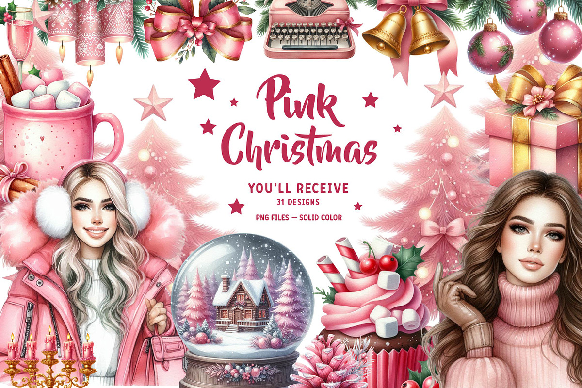 Pink Christmas Clipart PNG, an Illustration by CreationArt (Photo 1 of 5)