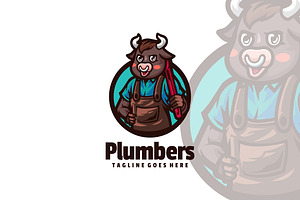 Plumber Bull  Mascot cartoon logo D, a Branding & Logo Template by ModalTampang