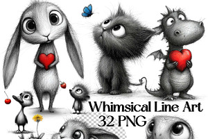 Whimsical Animal Valentine Line Art, an Illustration by one-touch