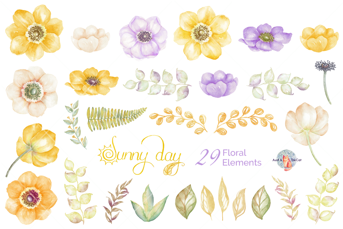 Sunny Day Watercolor Clipart, an Illustration by AurAandTheCat (Photo 4 of 5)