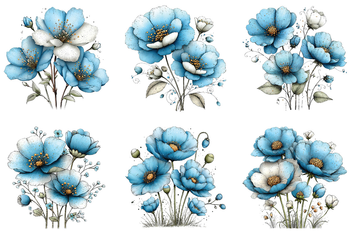 Whimsical Blue Flowers Spring Clipar, an Illustration by CraftArtStudio (Photo 4 of 6)