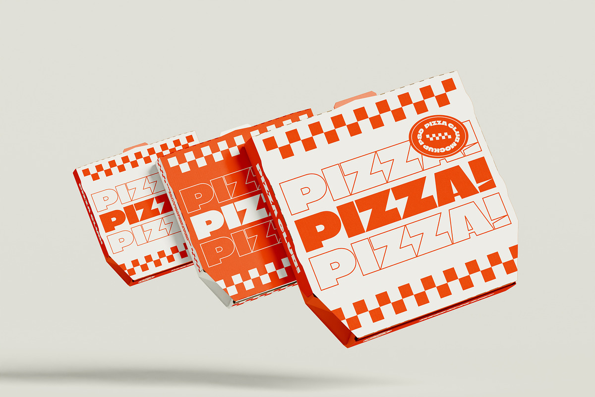 Delivery Pizza Boxes Mockup, a Packaging Mockup by Mego-studio
