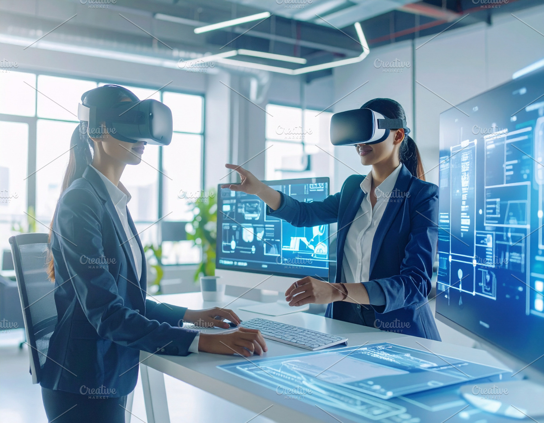 Women using virtual reality in high tech office, a Technology Photo by DanFLCreativo