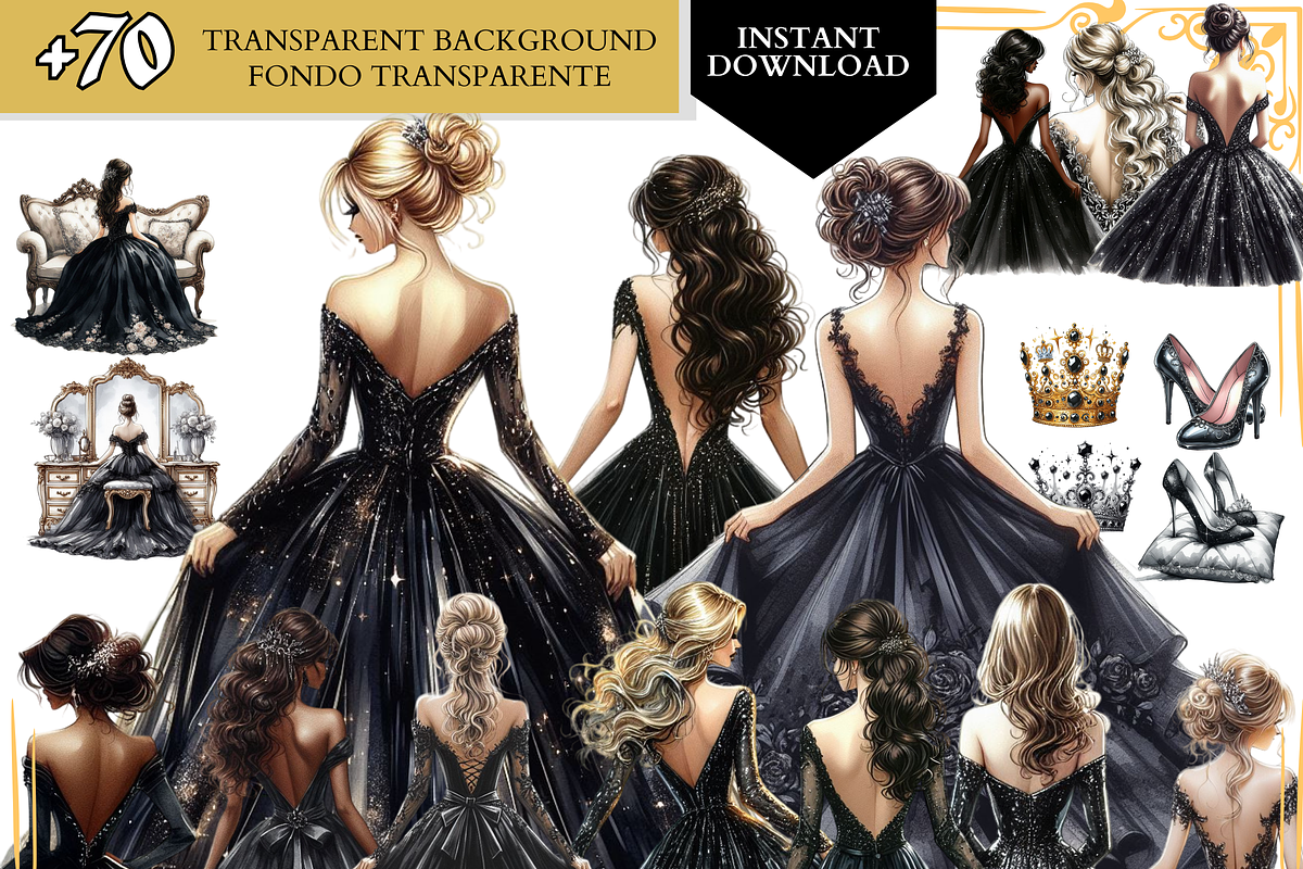 Princess Clipart Black Dress quince, a Person Illustration by VM PARTYS  BY TAIRUMA (Photo 1 of 10)