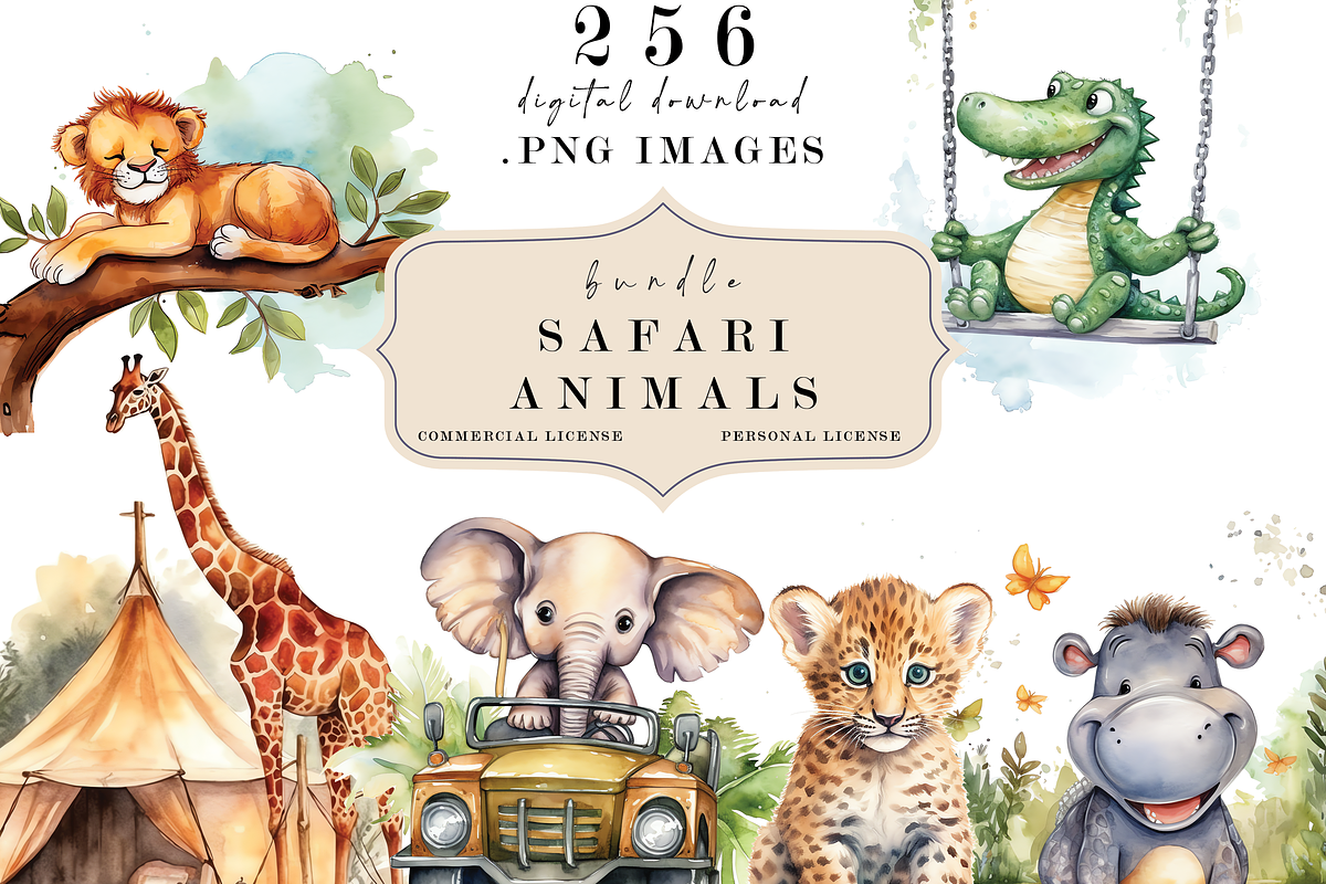 Safari Animals Watercolor Clipart, an Animal Photo by Redwood Digital Art (Photo 2 of 4)