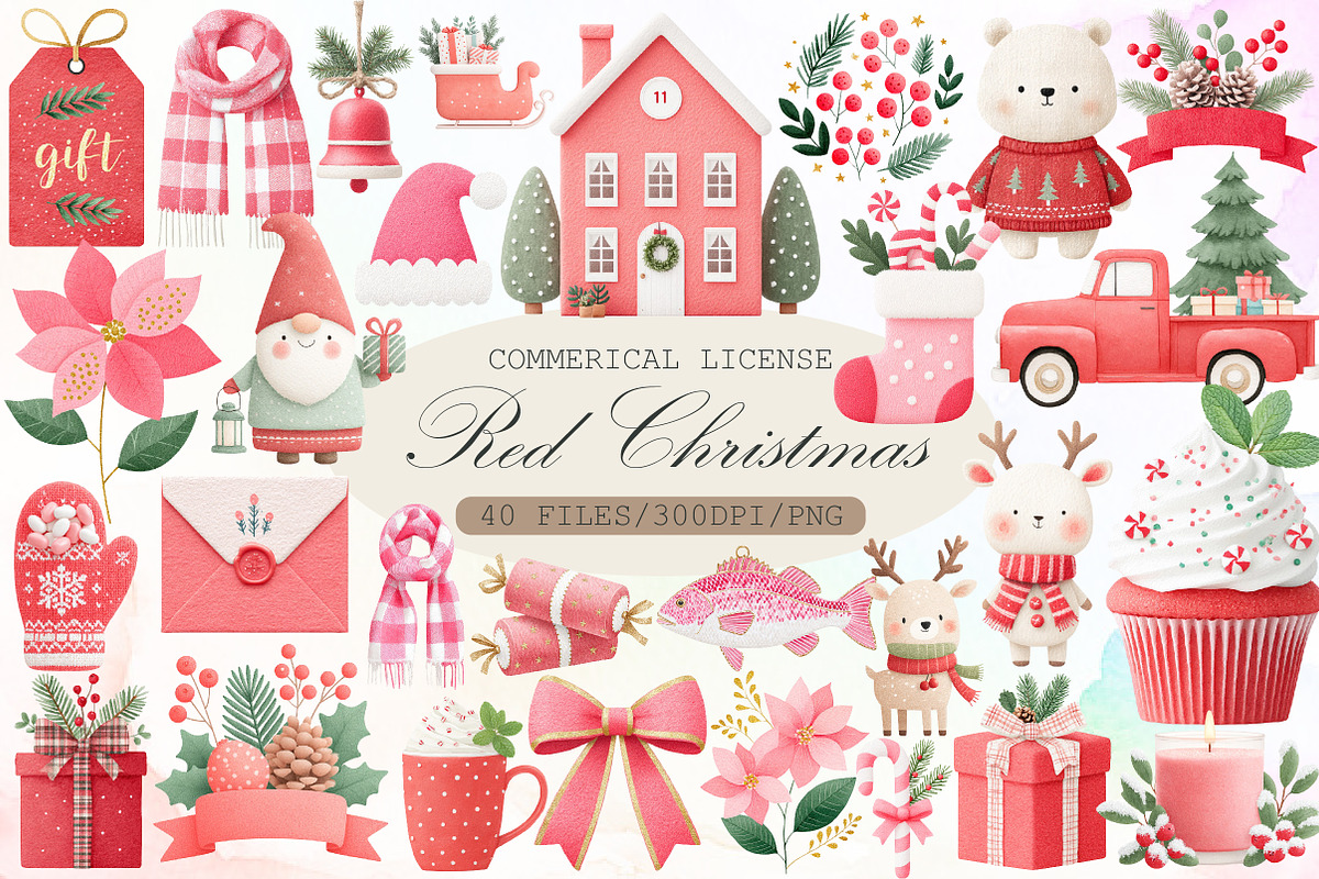 Festive Red Christmas Watercolor Cli, an Illustration by Sublimation Artist (Photo 1 of 6)