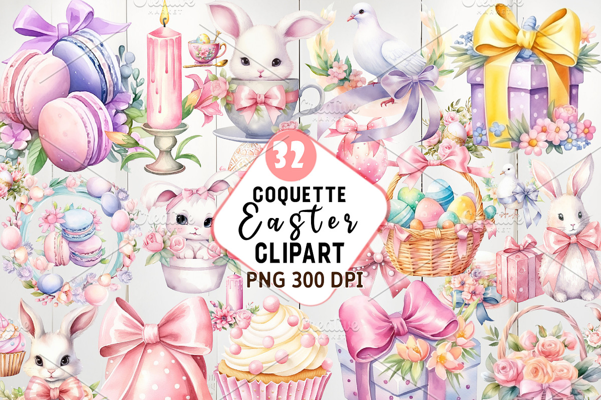 Watercolor Coquette Easter Clipart, an Illustration by Watercolor design (Photo 1 of 4)