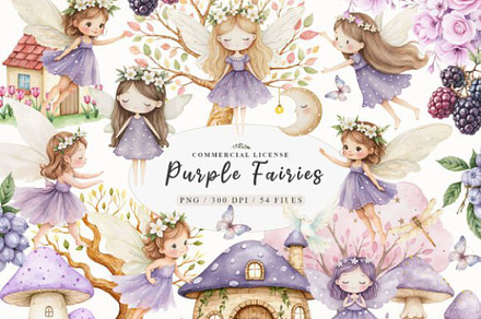 Magical Garden Purple Fairies, an Illustration by JackArt