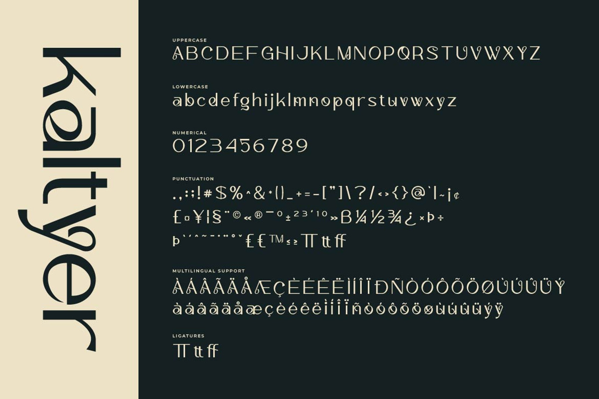 Kaltyer – Stylish Display Typeface, a Sans Serif Font by Artiveko (Photo 2 of 8)