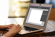 Young pretty woman using laptop in, a Device Mockup by serkum (Thumbnail 2 of 2)