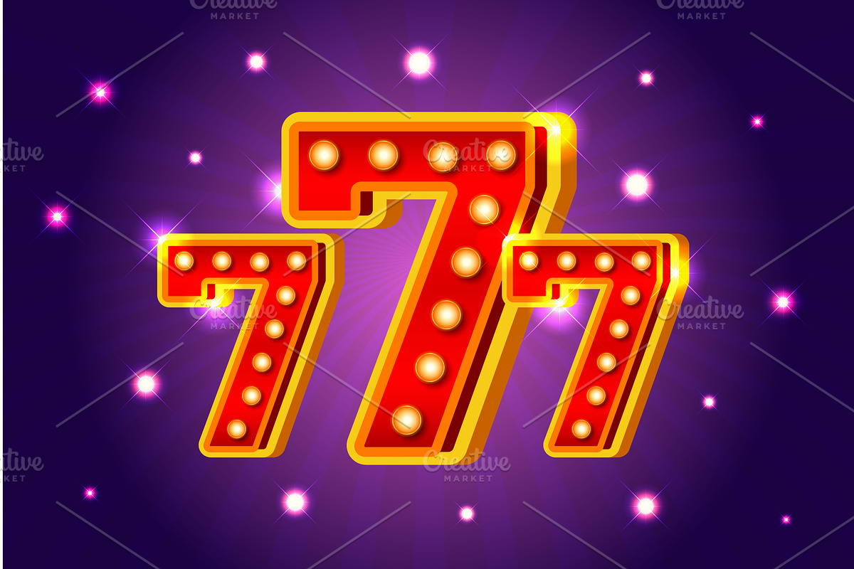 777 bulb banner. Retro casino slot, an Illustration by Stock-Smart-Start