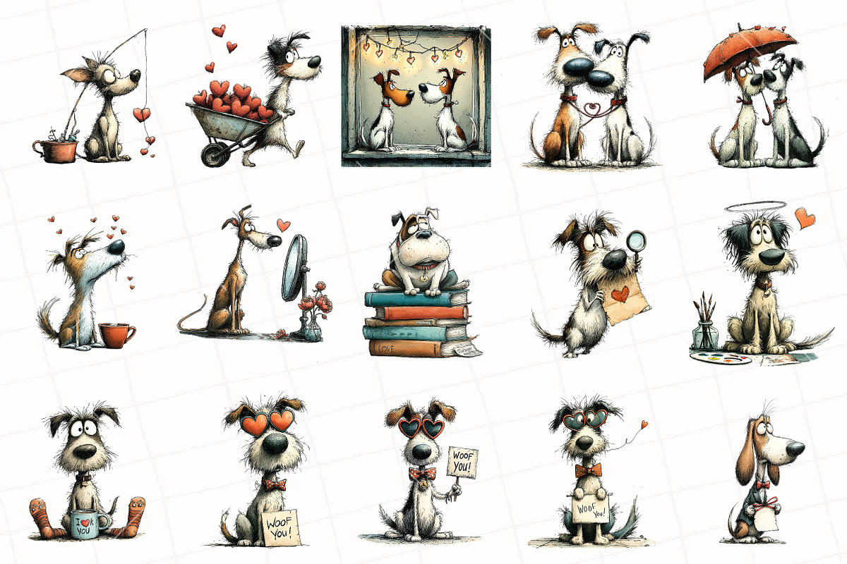Quirky Valentine Dog Clipart, an Illustration by OK Design (Photo 3 of 6)