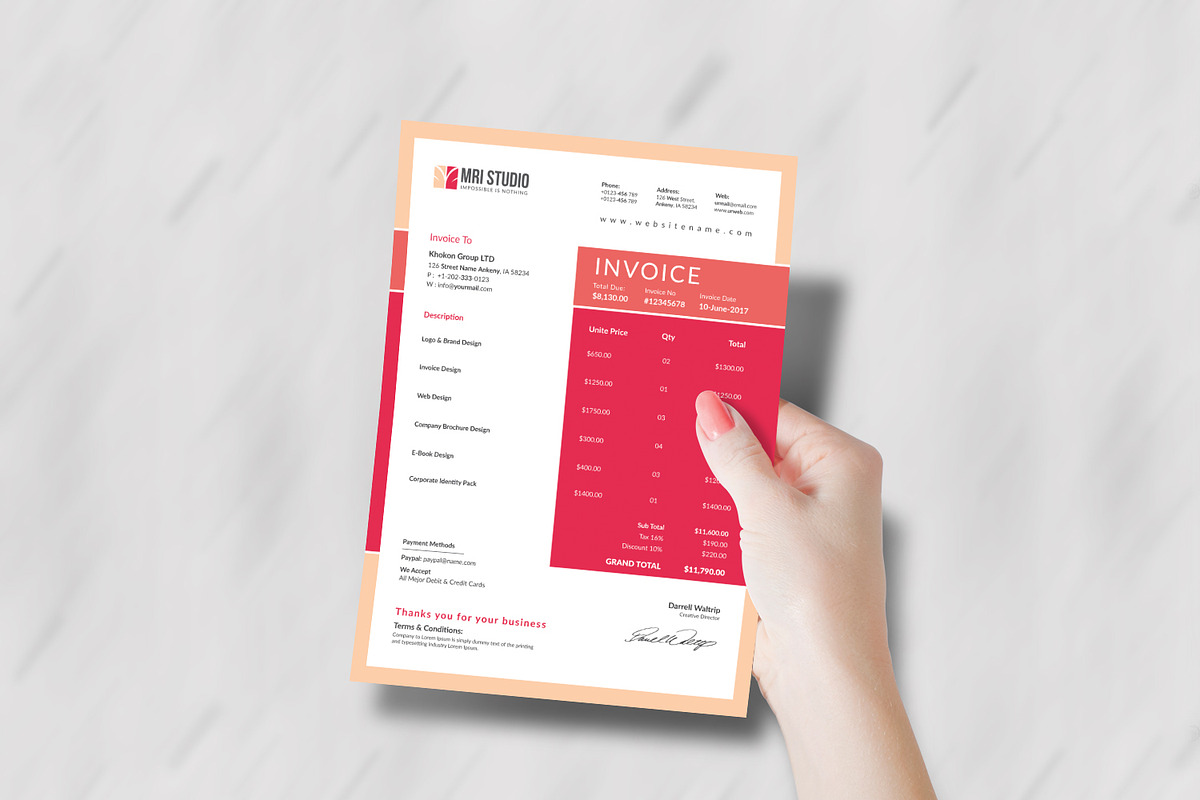 Creative Invoice Template, a Stationery Template by MRI STUDIO