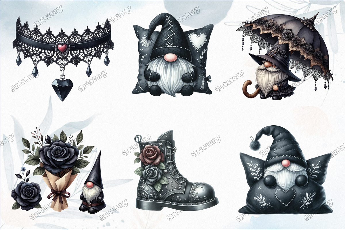 Gothic Girl Gnome Clipart Set, a Graphic by designcity5 (Photo 3 of 5)