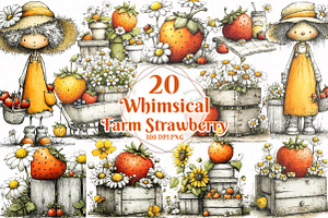 Whimsical Farm Strawberry Clipart, a Seasonal Illustration by OK Design
