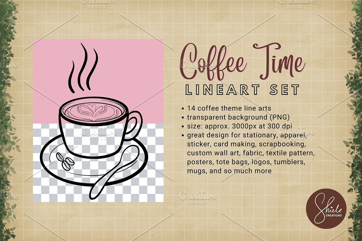 Coffe Time - Lineart Set, a Food Illustration by shielscreations (Photo 3 of 4)