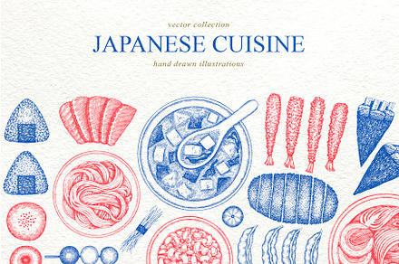 Japanese Cuisine Vector Collection, a Food Illustration by Lubov Illustrations Shop