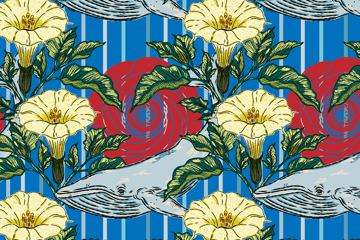 Asian Inspired Whale Datura Pattern, a Pattern Graphic by NayaChu (Photo 11 of 11)