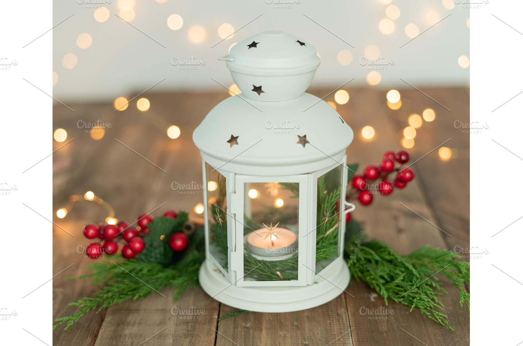 Lantern with Christmas ornaments on, a Holiday Photo by Mineko
