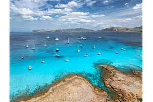 Aerial view of luxury yachts and