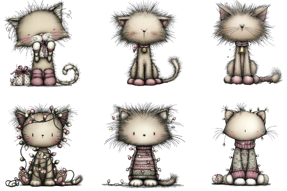 Whimsical Christmas Cat Clipart, an Illustration by CraftArtStudio (Photo 6 of 6)